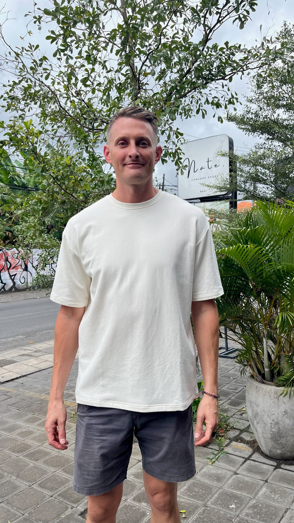 Man wearing Yoga Republik Bamboo Terry Shirt in Ivory