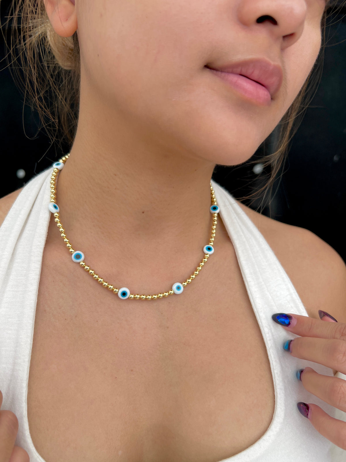 See No Evil Acrylic Evil Eye Gold Beads Necklaces Choker by Yoga Republik