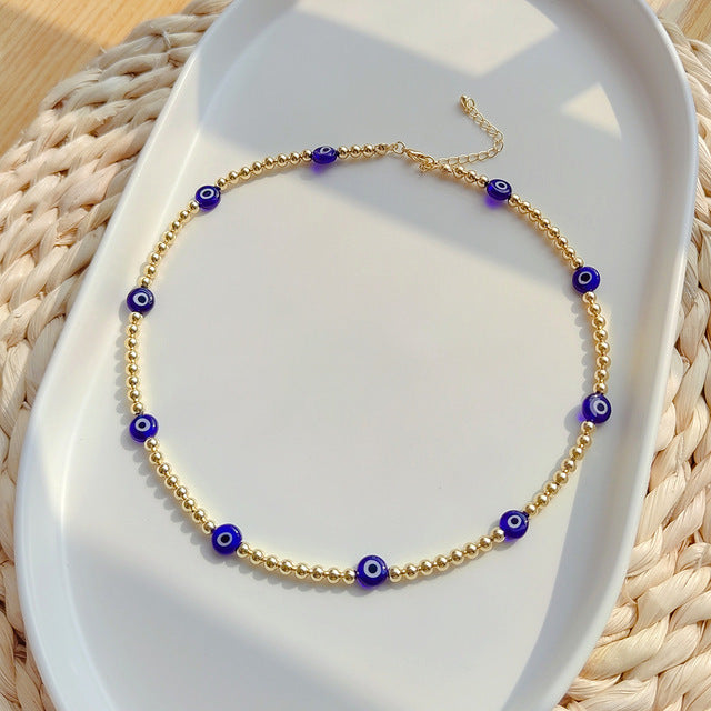 See No Evil Acrylic Evil Eye Gold Beads Necklaces Choker by Yoga Republik