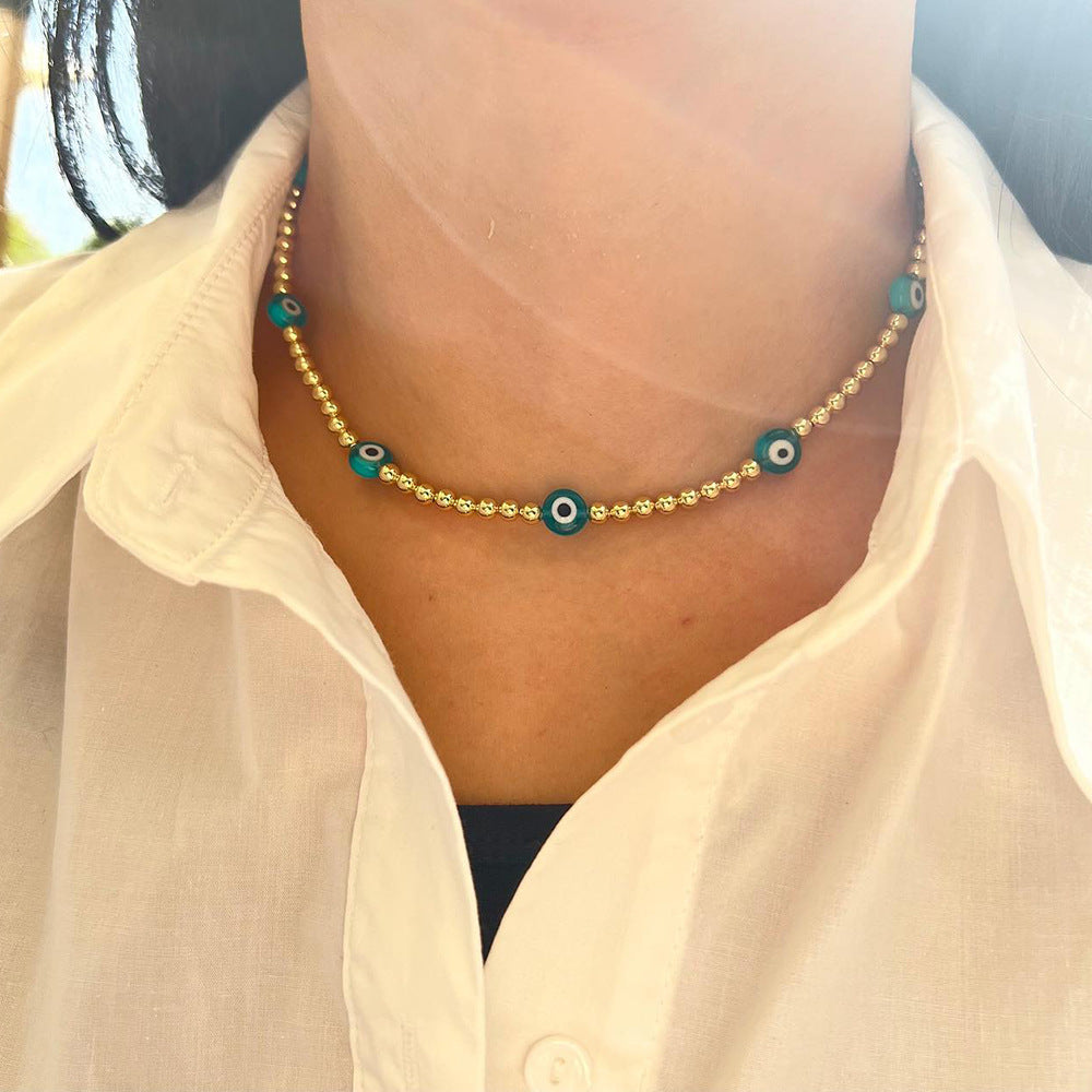 See No Evil Acrylic Evil Eye Gold Beads Necklaces Choker by Yoga Republik