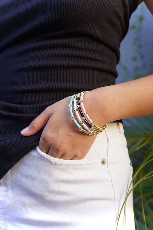 See No Evil Enamel Turkish Evil Eye Bangle Bracelets by Yoga Republik