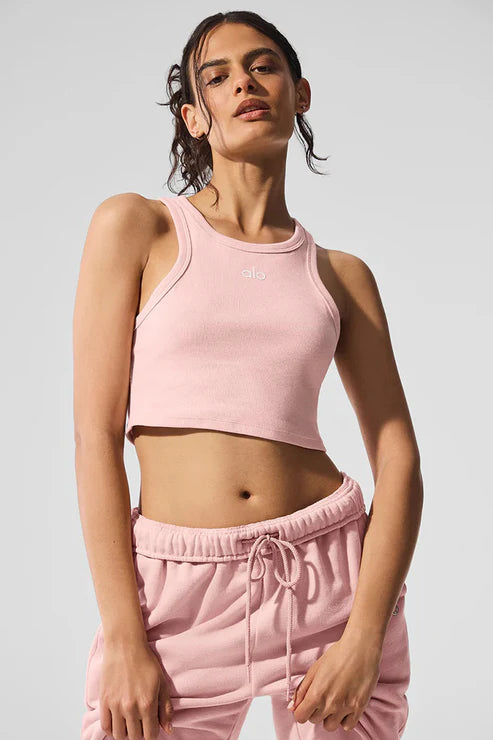Alo Yoga SMALL Aspire Tank - Pink Quartz/White