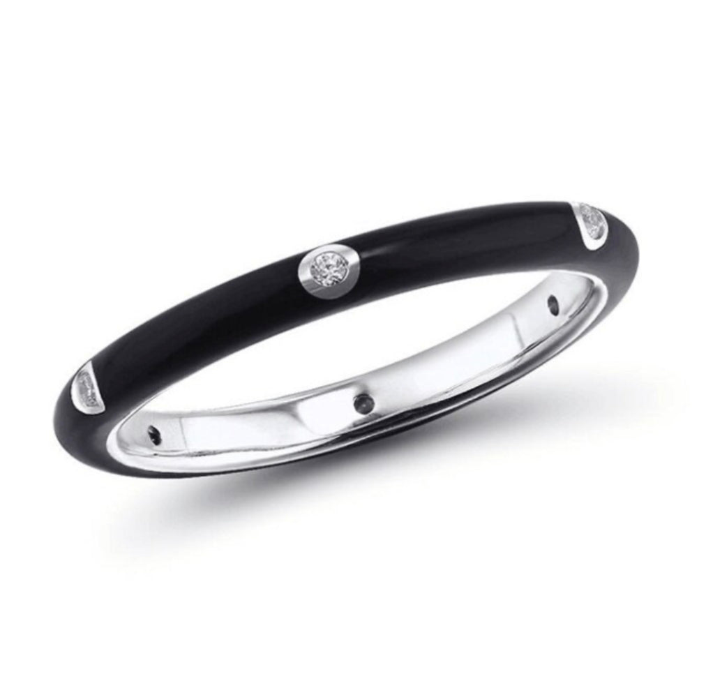 See No Evil Stackable Enamel Ring With Cubic Zirconia by Yoga Republik