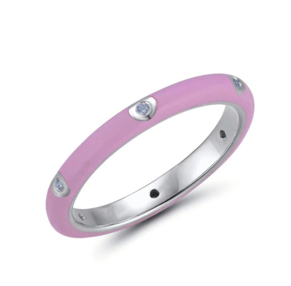 See No Evil Stackable Enamel Ring With Cubic Zirconia by Yoga Republik