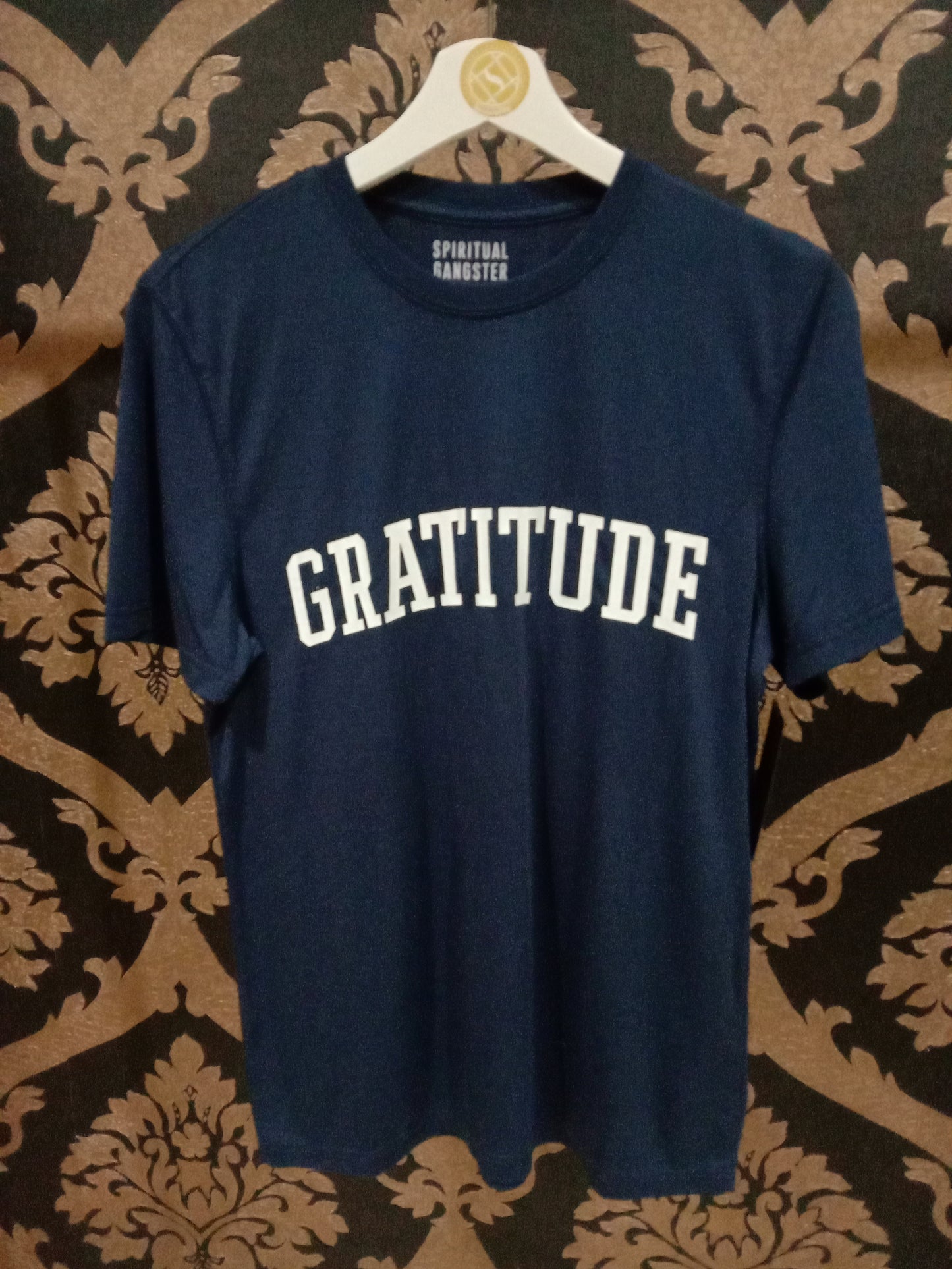 Spiritual Gangster SMALL Gratitude Mens Short Sleeve Tee - Deep Navy