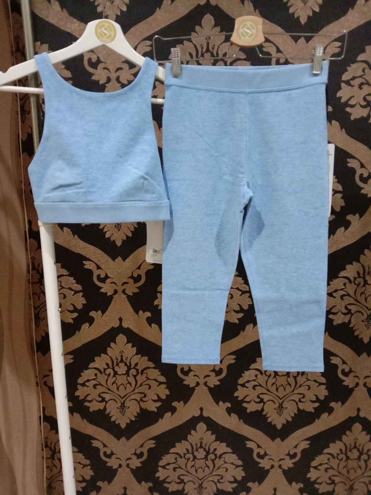 Alo Yoga XS Alosoft Pinggang Tinggi Ikonik 90-an Capri - Ubin Biru/Putih Heather