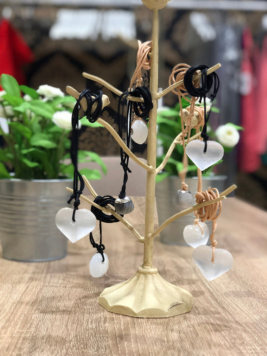 Kalung Kristal Hati SELENITE - Tali Hitam