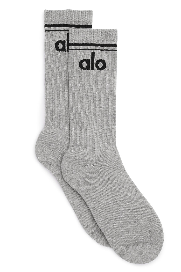 Alo Yoga MEDIUM Unisex Throwback Sock - Athletic Heather Grey/Black