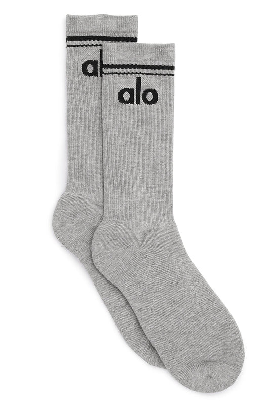 Alo Yoga MEDIUM Unisex Throwback Sock - Athletic Heather Grey/Black