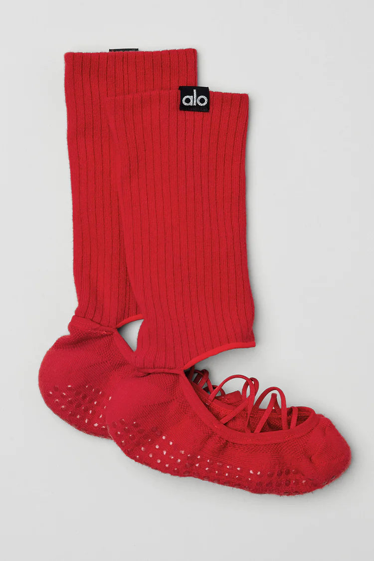 Alo Yoga M/L Women's Strappy Siren Grip Sock - Classic Red