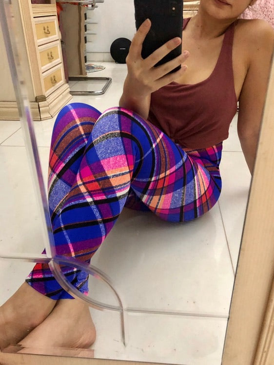 K-Deer XS Textured Plaid 7/8 Sneaker Length Legging - Flex