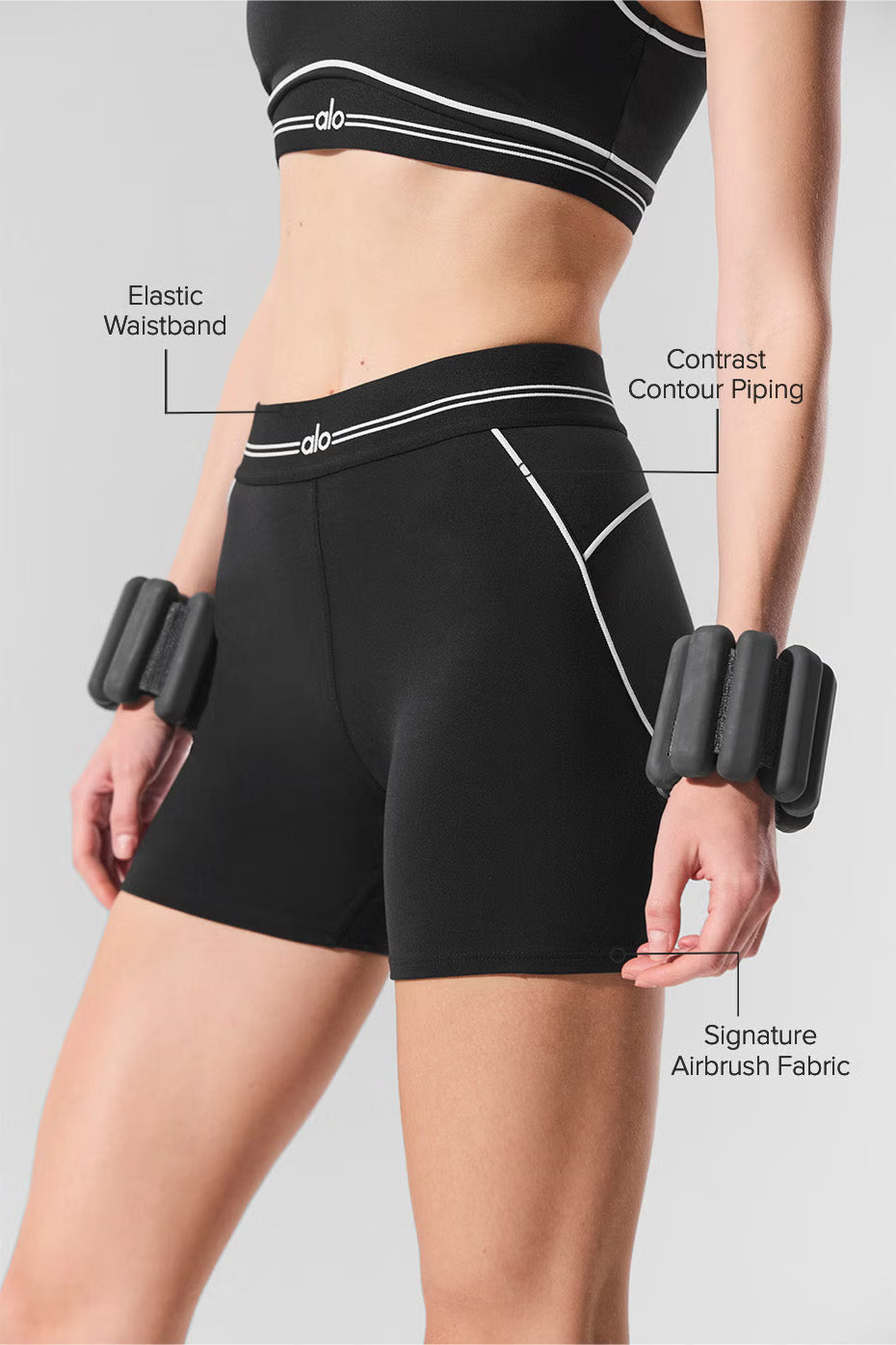 Alo Yoga XS 7'' Biker Pinggang Tinggi Pendek - Hitam