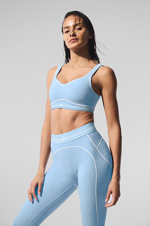 Alo Yoga Alosoft Heart Throb Bra - Seashell Blue/White