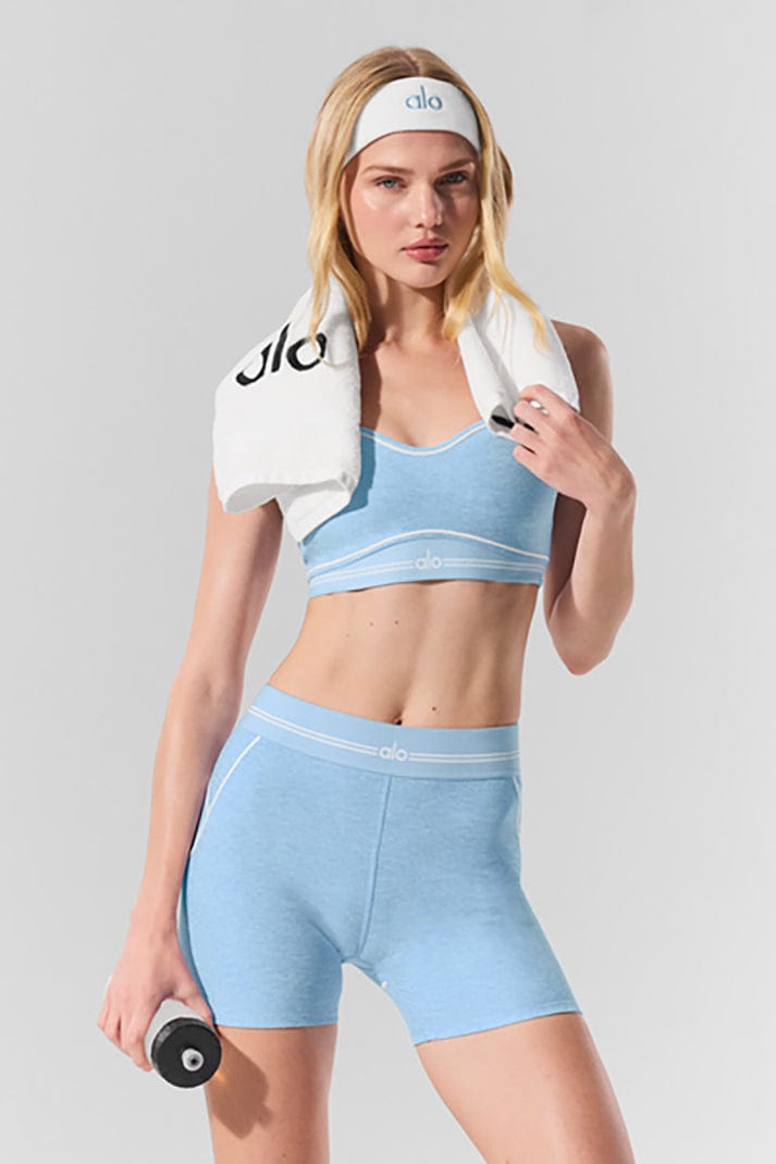 Alo Yoga Alosoft Heart Throb Bra - Seashell Blue/White