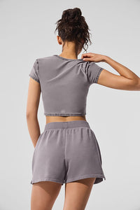 Alo Yoga XS Washed Low Key Sweat Short - Cool Grey Wash