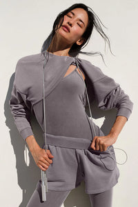 Alo Yoga XS Washed Low Key Sweat Short - Cool Grey Wash