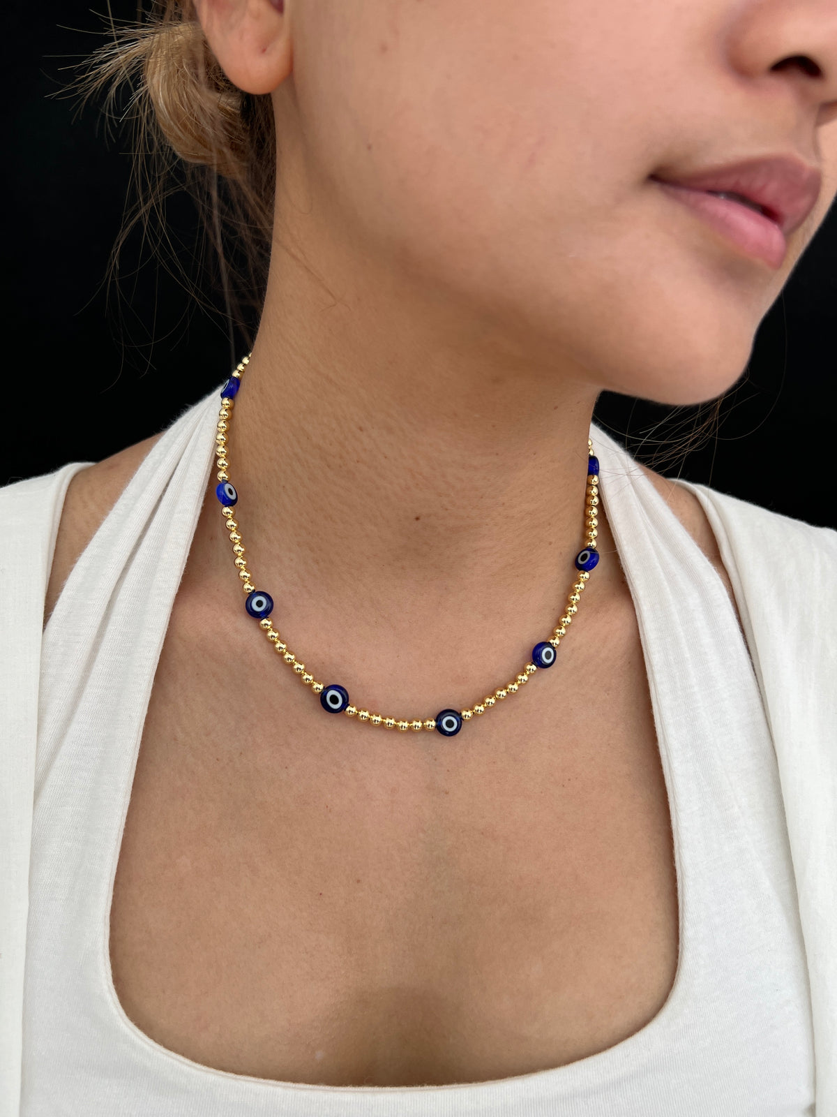 See No Evil Acrylic Evil Eye Gold Beads Necklaces Choker by Yoga Republik