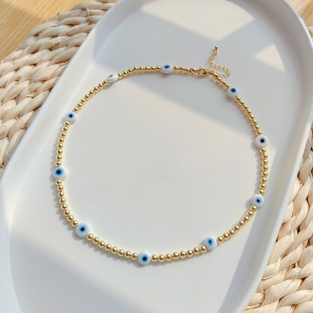 See No Evil Acrylic Evil Eye Gold Beads Necklaces Choker by Yoga Republik