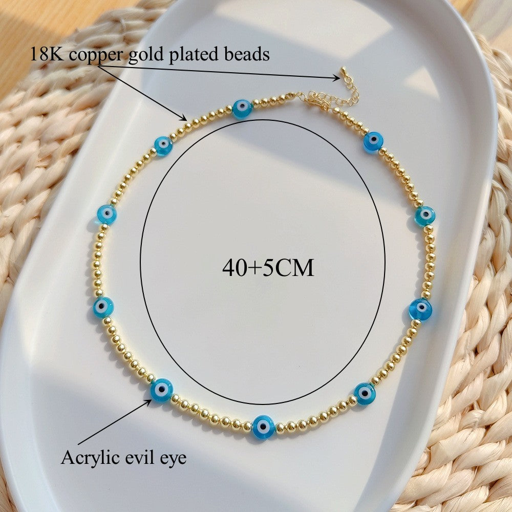 See No Evil Acrylic Evil Eye Gold Beads Necklaces Choker by Yoga Republik