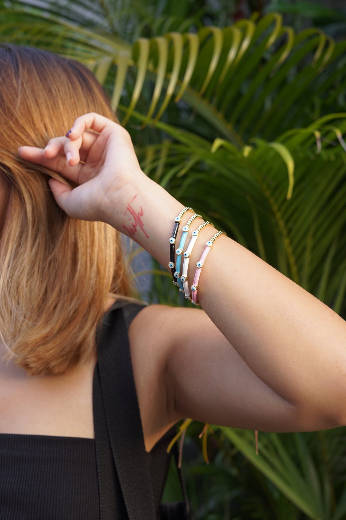 See No Evil Enamel Turkish Evil Eye Bangle Bracelets by Yoga Republik