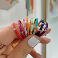 See No Evil Stackable Enamel Ring With Cubic Zirconia by Yoga Republik