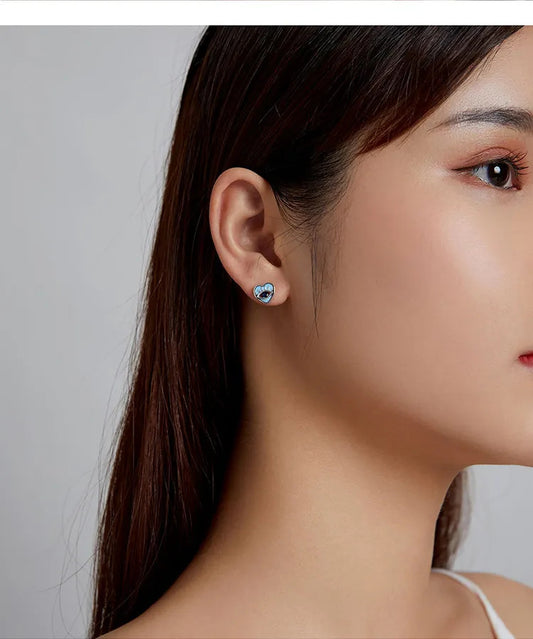 See No Evil Heart Blue Eye Zircon Stud Earrings by Yoga Republik