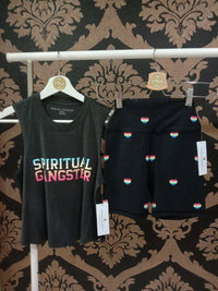 Spiritual Gangster XS Intent Biker Pinggang Tinggi Pendek - Cetakan Hati Musim Panas