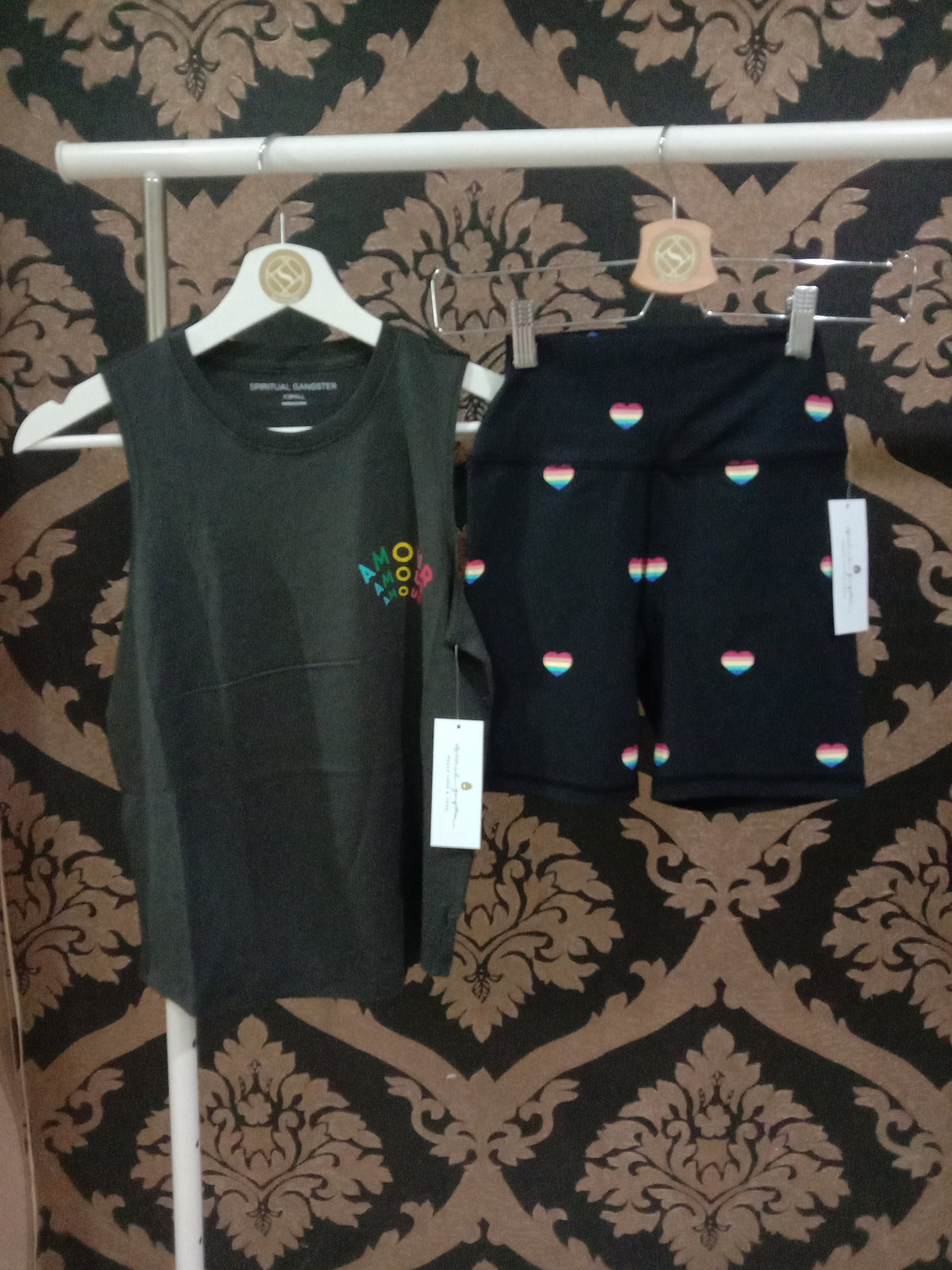 Spiritual Gangster XS Intent Biker Pinggang Tinggi Pendek - Cetakan Hati Musim Panas