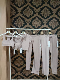 Alo Yoga SMALL Velour Glimmer Scoop Neck Bra - Dusty Pink