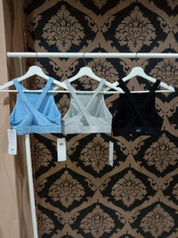 Alo Yoga XS Alosoft Iconic 90'S Bra - Tile Blue/White Heather