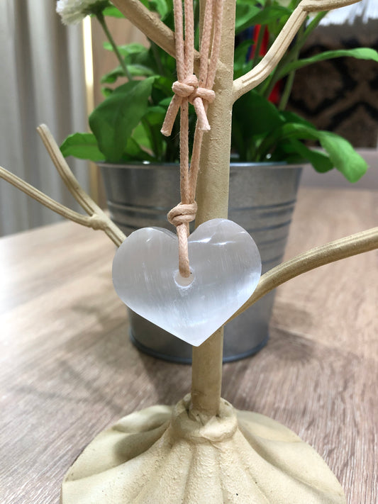 Kalung Kristal Hati SELENITE - Tali Krem