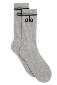 Alo Yoga MEDIUM Unisex Throwback Sock - Athletic Heather Grey/Black