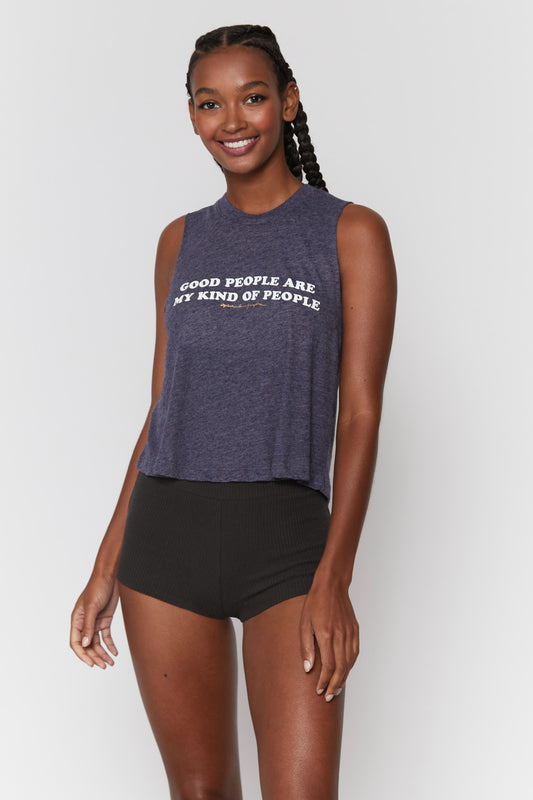 Spiritual Gangster XS Good People Crop Tank - Heather Night